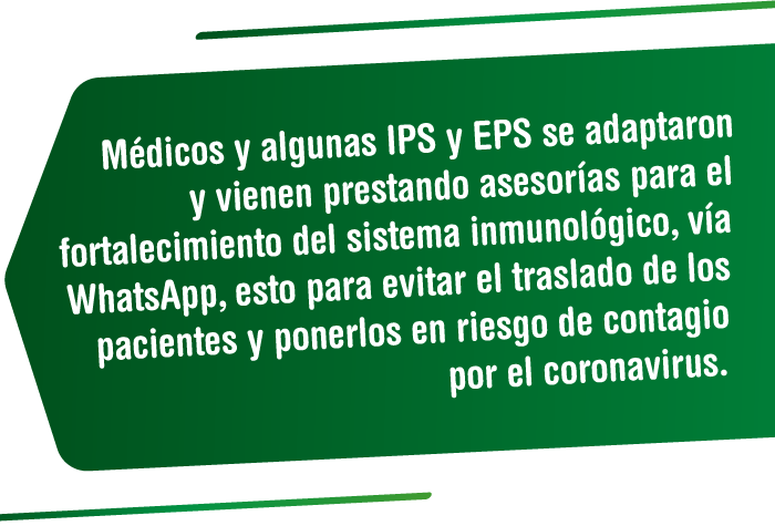 Médicos y algunas IPS y EPS se adaptaron y vienen prestando asesorías gratuitas para el fortalecimiento del sistema inmunológico, vía WhatsApp, esto para evitar el traslado de los pacientes y ponerlos en riesgo de contagio por el coronavirus. Especial Santander no se detiene - Vanguardia